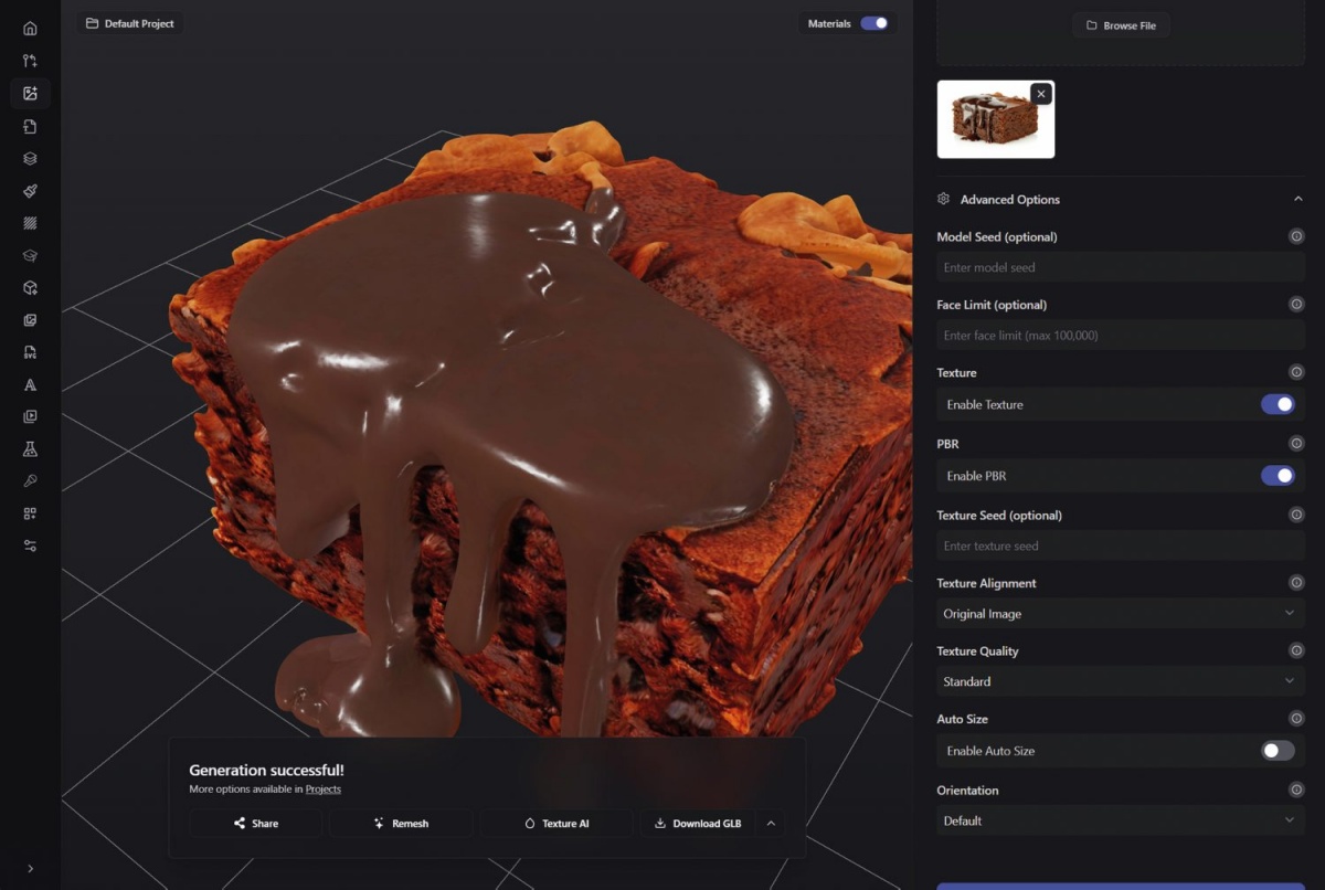 Delovno okolje 3D AI Studia je precej standardno in uporabniku prijazno.