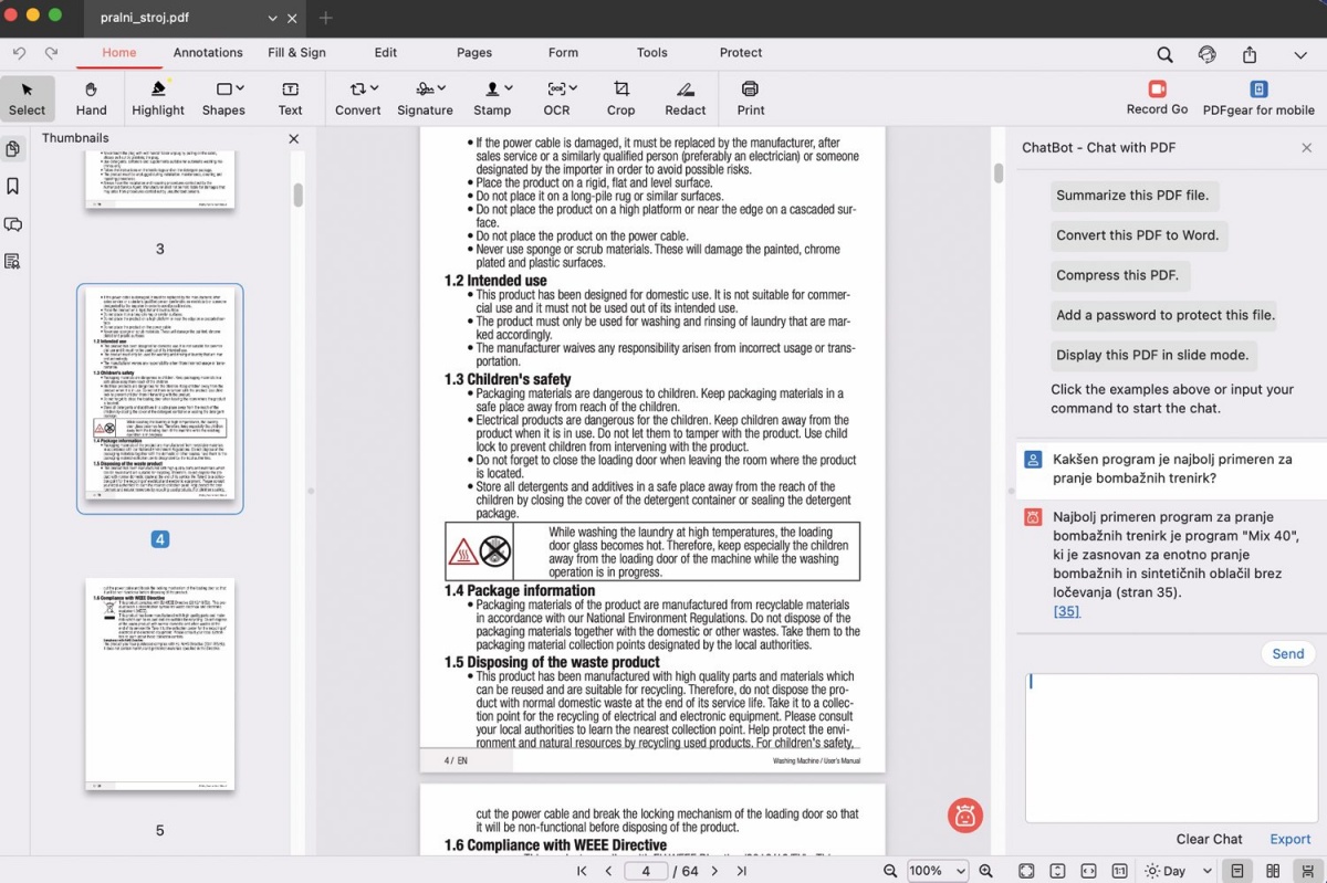 Najboljša stvar brezplačnega, a odličnega urejevalnika PDF-dokumentov, je umetnointeligenčni pogovor o njihovi vsebini.