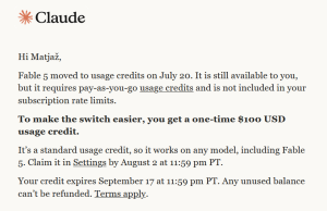 Nič več naročnine za najnovejši Claude Fable 5, le še plačilo po porabi