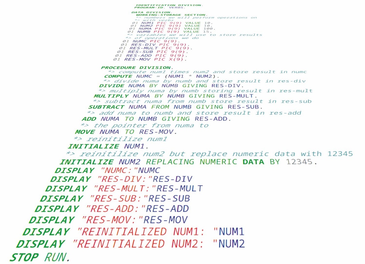 COBOL je kratica za »Common Business Oriented Language« oziroma Splošni poslovno usmerjeni jezik.