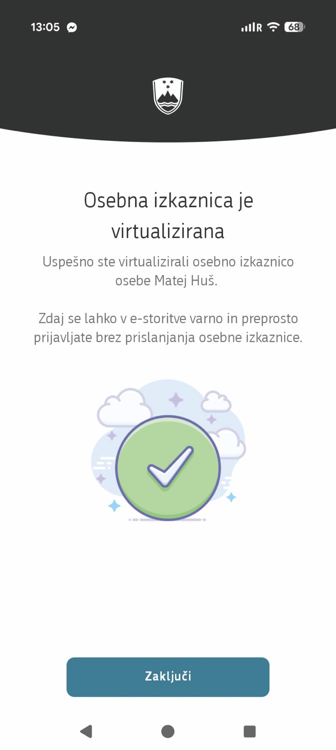Osebna izkaznica na telefonu