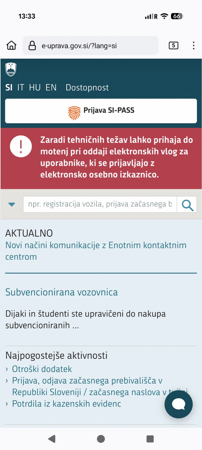 Osebna izkaznica na telefonu
