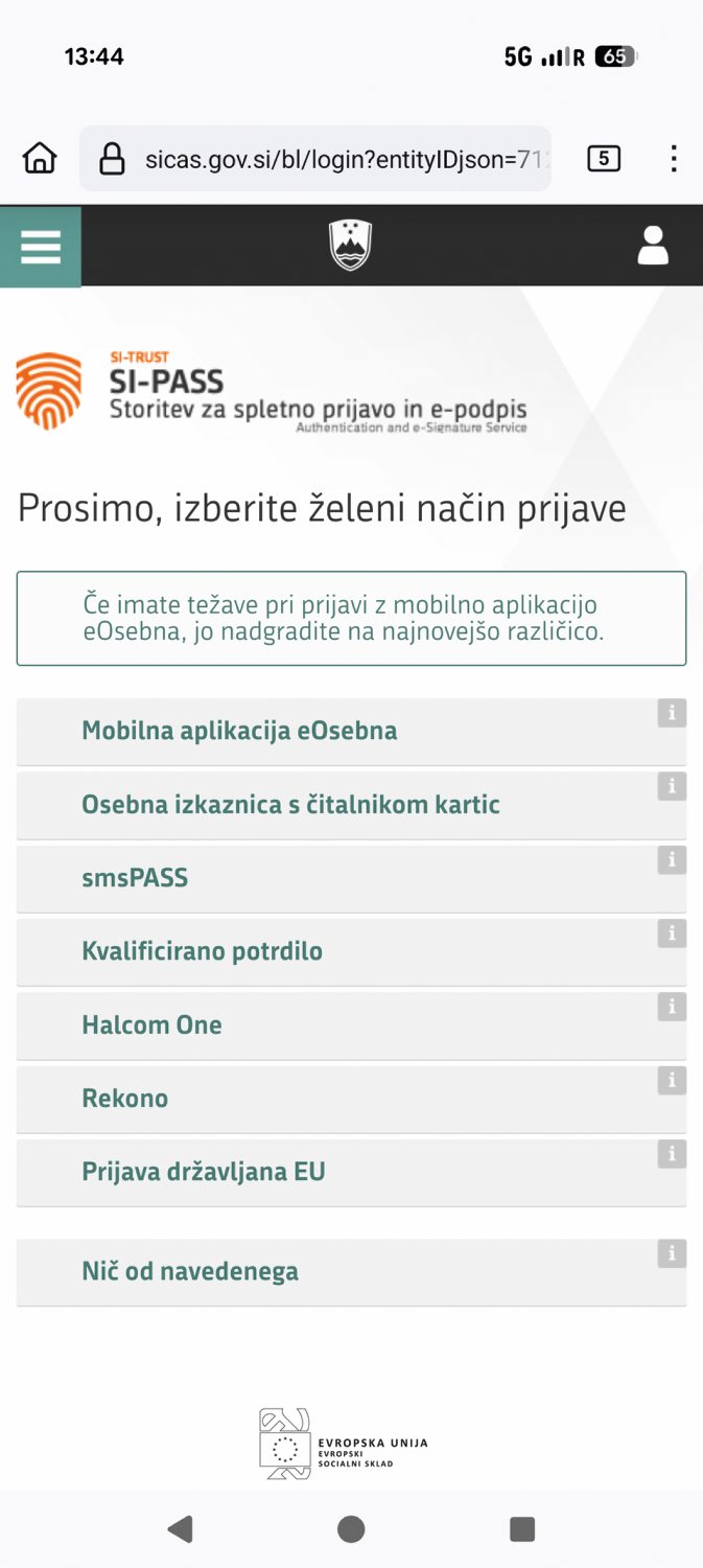 Osebna izkaznica na telefonu