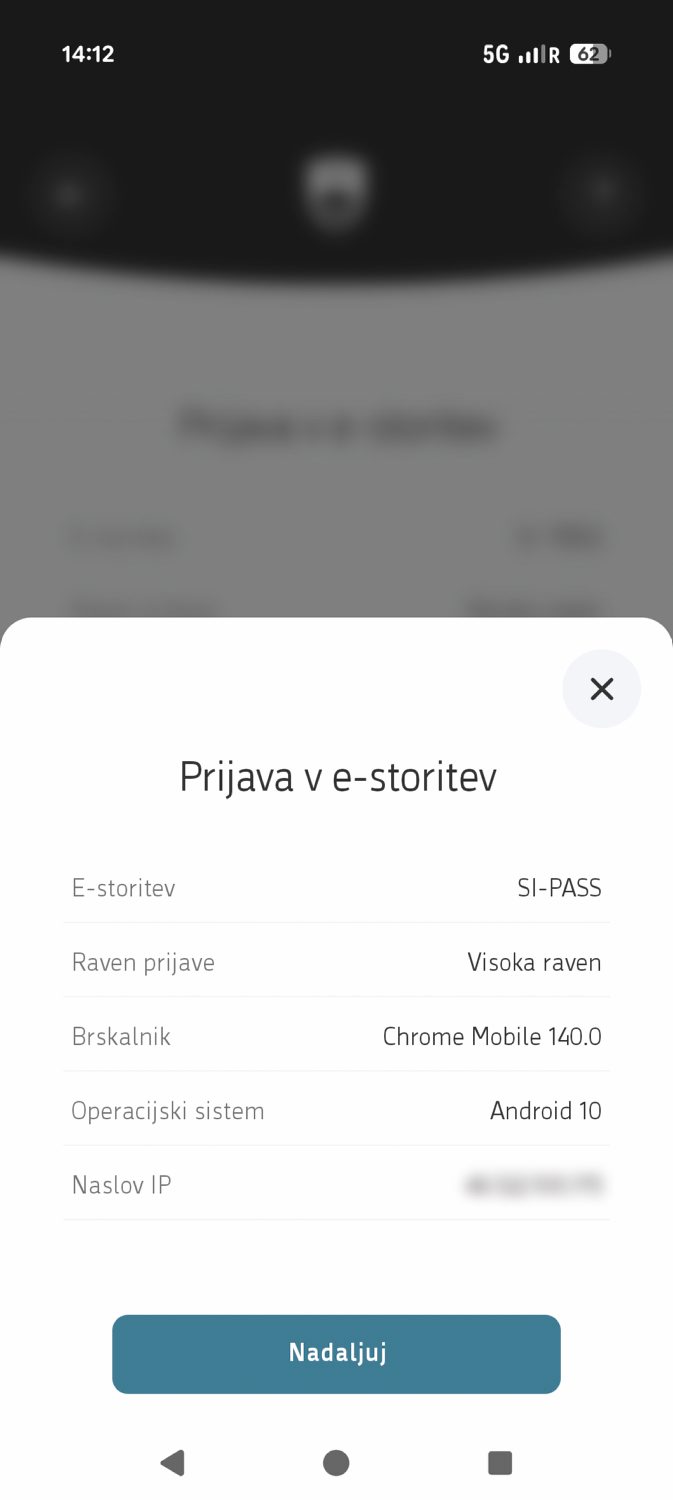 Osebna izkaznica na telefonu