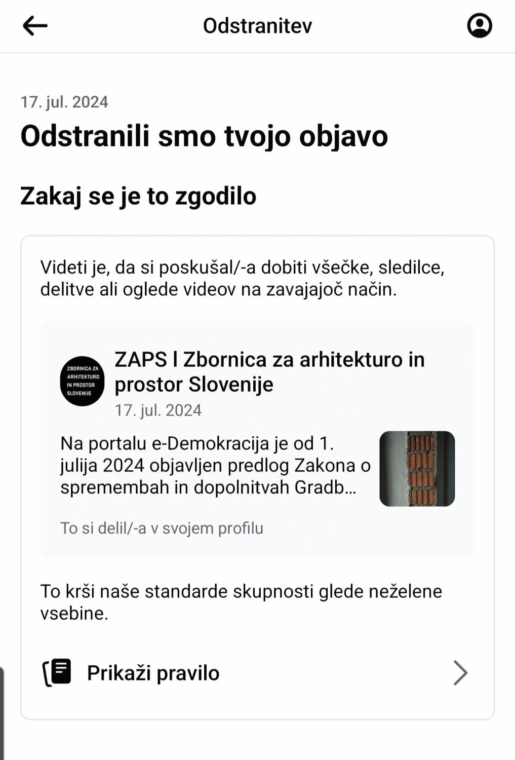 Algoritemsko odstranjevanje vsebin ni bilo povezano s preverjanjem dejstev.