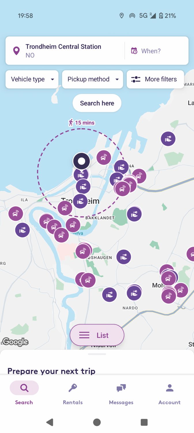 Avtomobili so na voljo povsod po Trondheimu.
