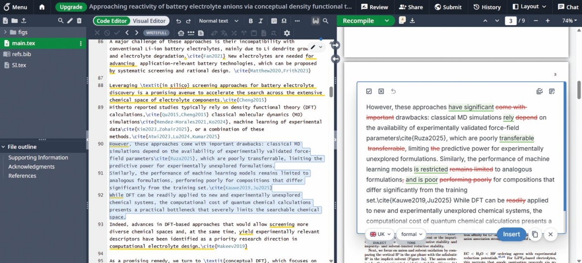 Vtičnik za Chrome in Edge podpira približno dvajset popularnih spletnih strani, denimo Overleaf za skupno urejanje datotek v LaTeXu.