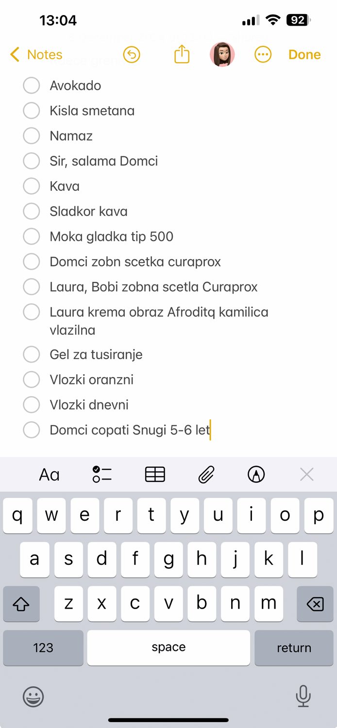 Poleg običajnega urejanja sloga besedila lahko z orodji nad navidezno tipkovnico izdelamo tudi nakupovalni seznam ali beležko z opravili, ki nas čakajo.