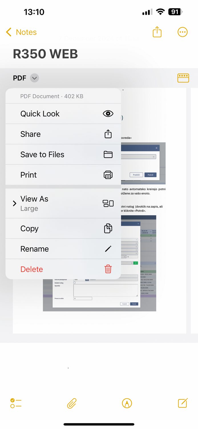 Aplikacija »Apple Notes« omogoča celo udobno delo z datotekami PDF.