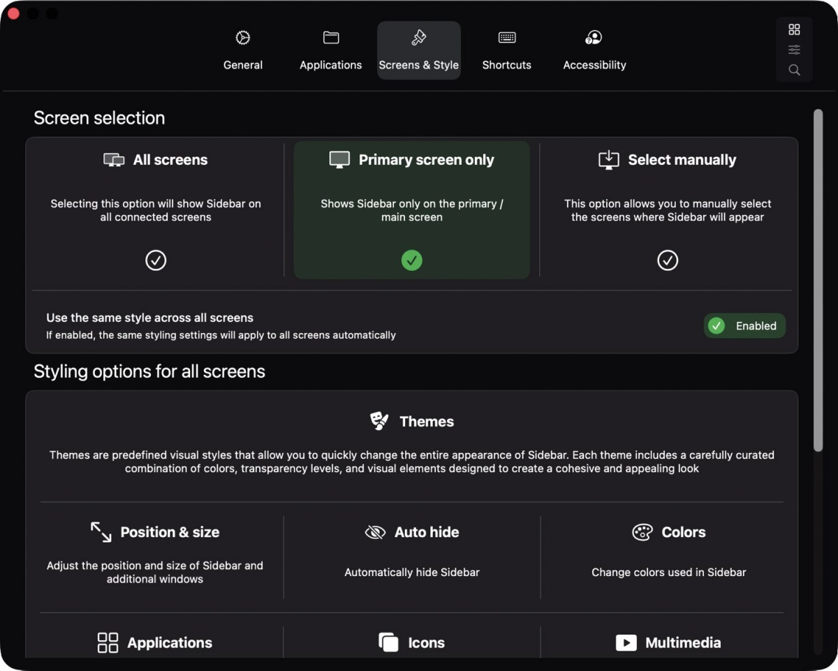 Sidebar je alternativa sidrišču »Dock«.