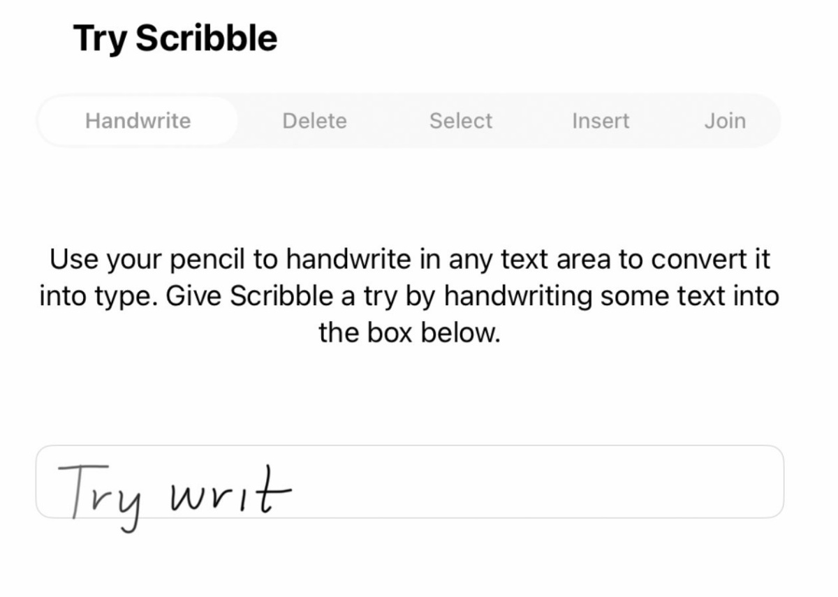 Ročni vnos tipkanega besedila in druge zmožnosti tovrstnega urejanja besedila preizkusimo z manjšo aplikacijo znotraj nastavitev »Try Scribble«.