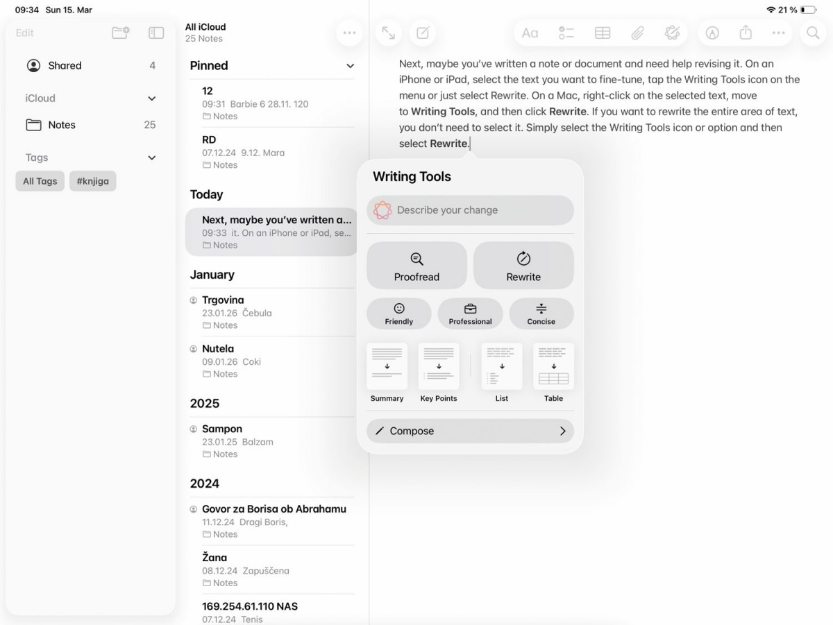 Sicer zmogljivi pripomočki za pisanje »Writing Tools« (še) ne podpirajo slovenščine.