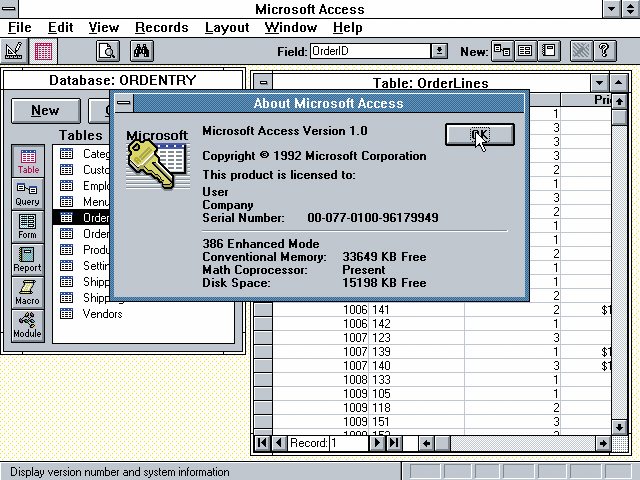 Leta 1991 je Microsoft zbirko Office razširil s programom za upravljanje relacijskih podatkovnih zbirk Access.