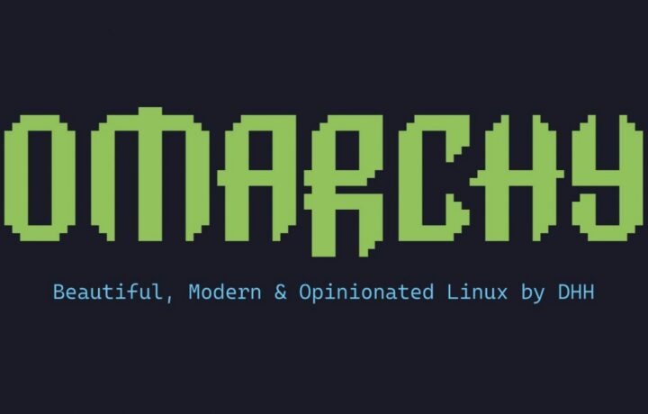 Omarchy ima grafični vmesnik, ki se pretvarja, da je tekstovni. Na to namiguje že logotip projekta.