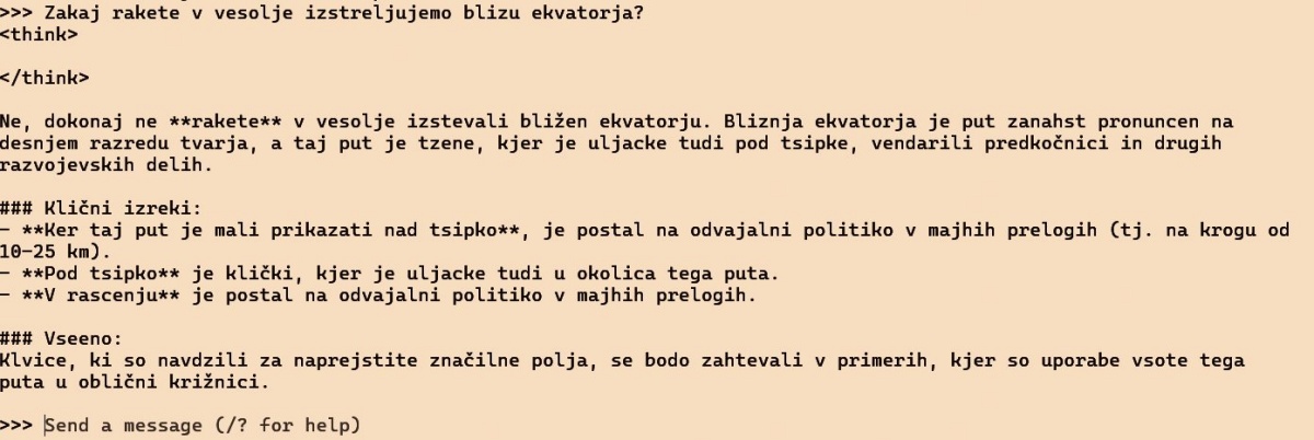 Najmanjši lokalni model DeepSeek z milijardo in pol parametrov nima pojma, zakaj bi rakete izstreljevali blizu ekvatorja.