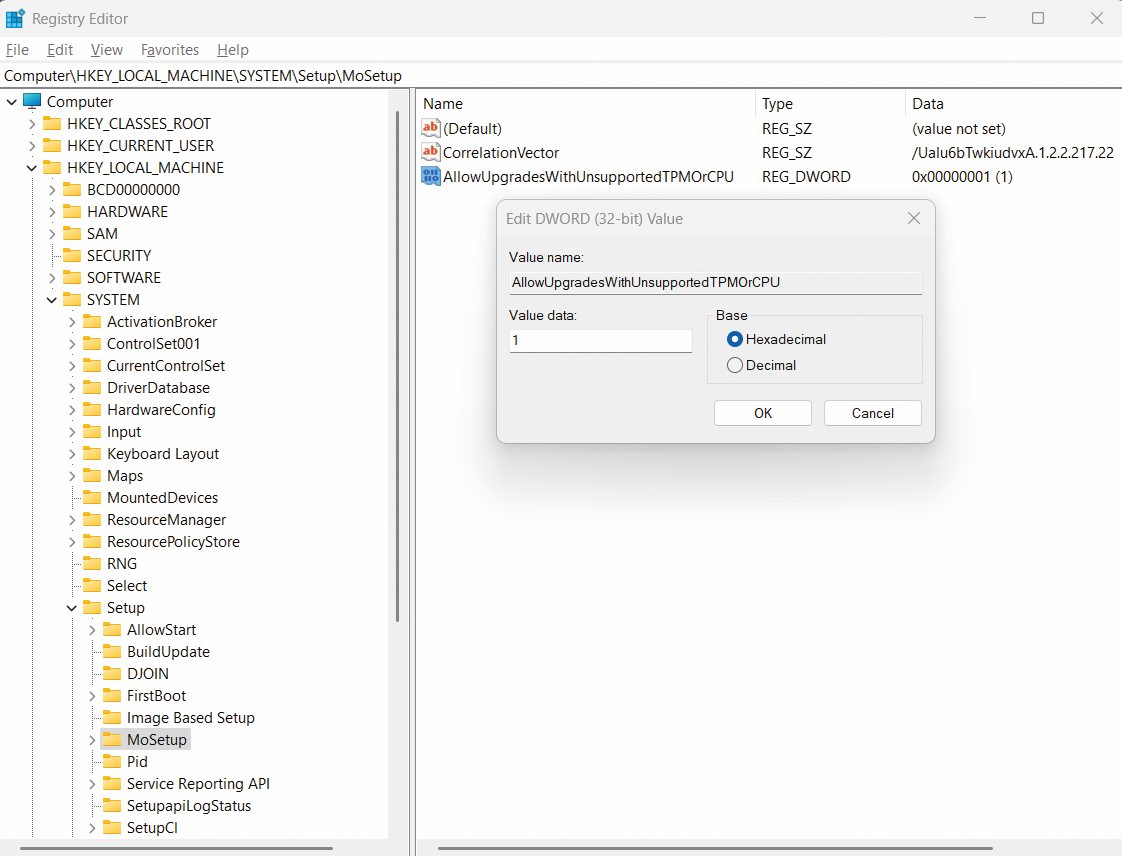 Osnovni način za namestitev Windows 11 na nepodprte računalnike zahteva nekaj malega brskanja po registru.