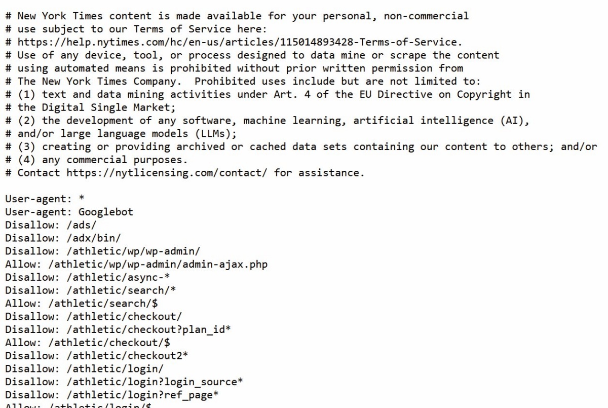 Primer datoteke robots.txt.