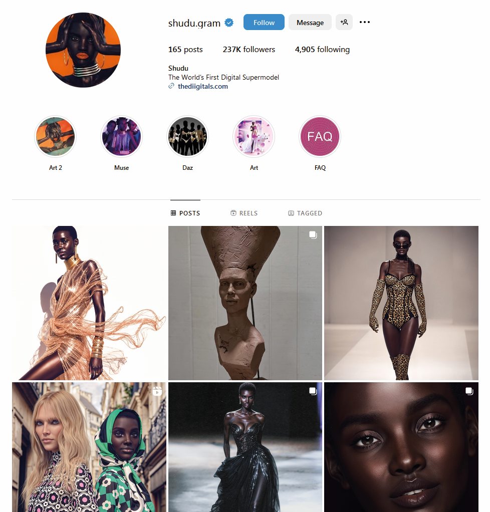 Shudu je digitalni temnopolti supermodel.