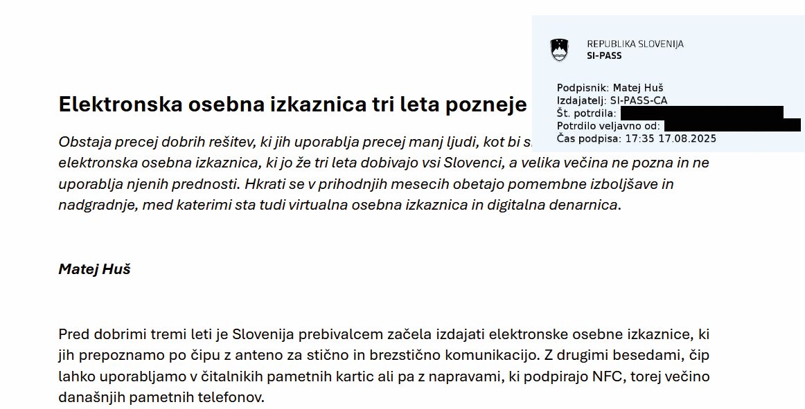 Elektronska osebna izkaznica omogoča prijavo v SI-PASS, kjer lahko podpisujemo dokumente.