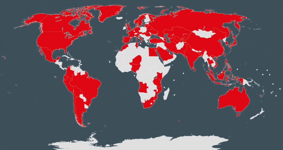Razširjenost virusa WannaCry po svetu.