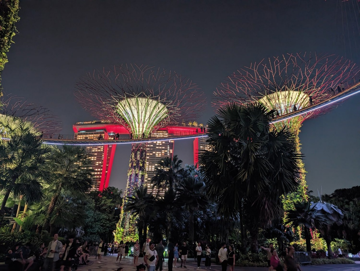 V Gardens by the Bay je 18 skulptur superdreves, na katerih so poleg več rastlin tudi fotovoltaične celice in zbiralniki deževnice.