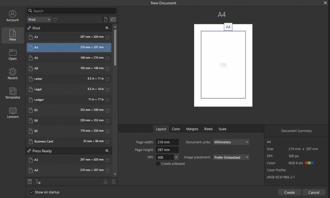 Affinity Designer je trenutno z naskokom najboljša alternativa vodilnemu Illustratorju. Tole je uvodni meni.