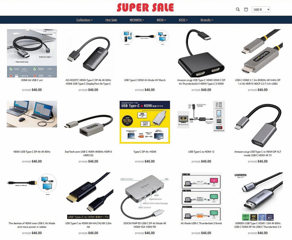 Raznovrstni kabli, vmesniki in prilagojevalniki USB-C za dodatne monitorje.