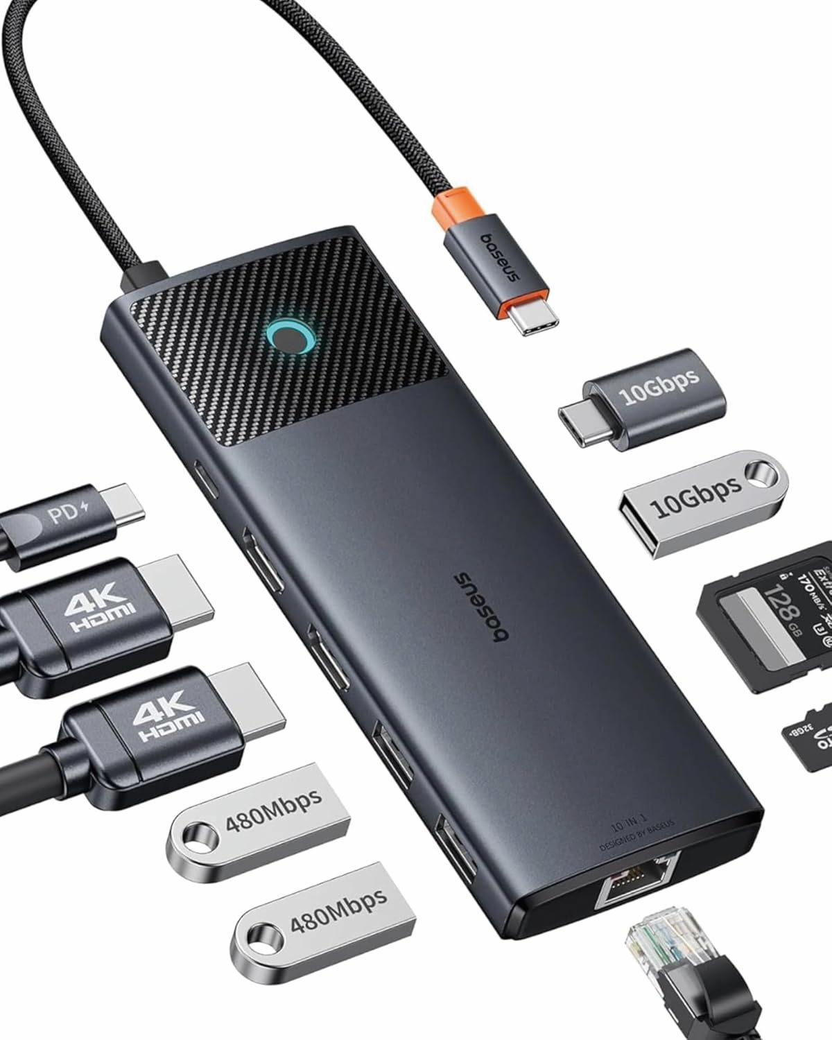 Dok Baseus za (prenosni ali mini) PC s priključkom USB-C, ki podpira alternativni način delovanja Thunderbolt.