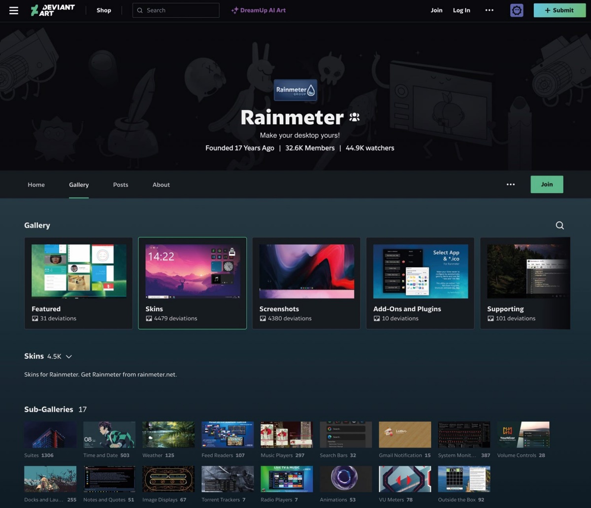 Na spletu najdemo številna spletišča, ki ponujajo gradnike za Rainmeter.