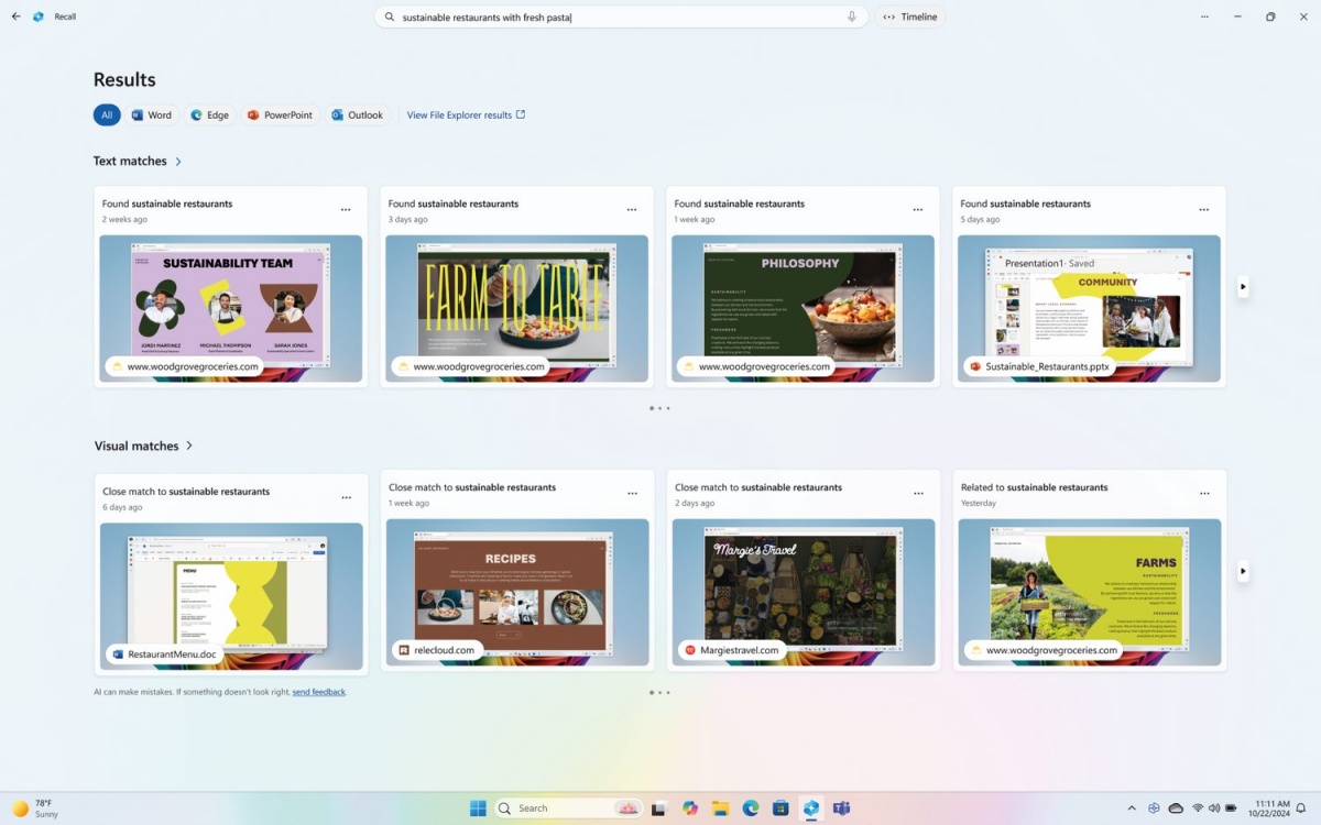 Silne zmogljivosti pospeševanja strojne inteligence so trenutno še odgovor v iskanju vprašanja. Funkcije Microsoftovih in Applovih operacijskih sistemov, ki se naslanjajo na enote NPU, močno zamujajo in v nekaterih primerih, kot je Windows Recall (na sliki), celo sprožajo odpor uporabnikov.