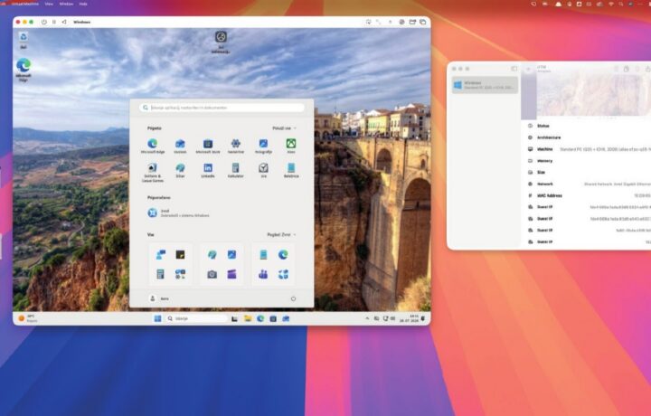 Virtualni računalnik v celoti simulira fizično strojno opremo klasičnega računalnika PC in se zažene vzporedno z operacijskim sistemom macOS.